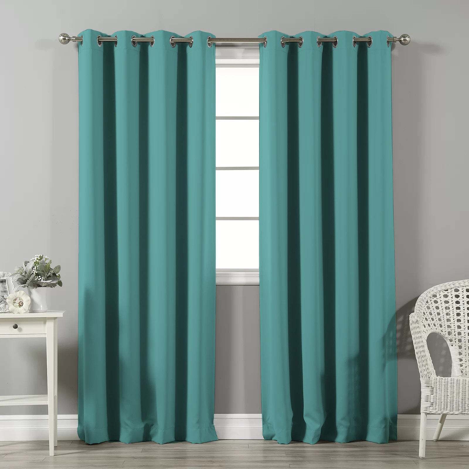 Jacquard Room Darkening Curtains in Turkish Blue Set Of 2 - (P22)