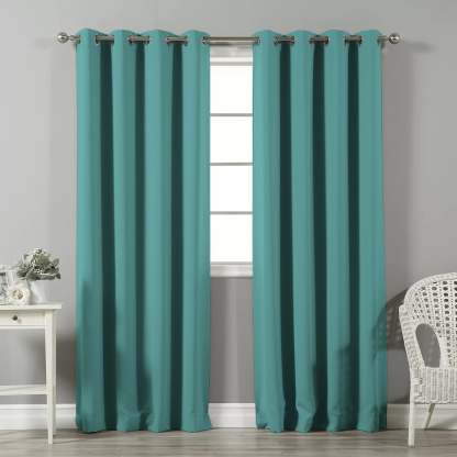 Jacquard Room Darkening Curtains in Turkish Blue Set Of 2 - (P22)
