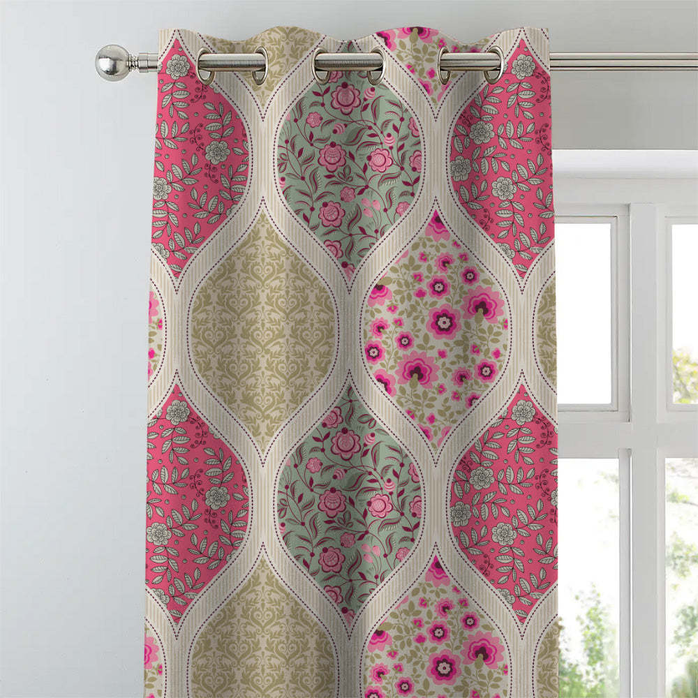BloomBlock Floral Hot Pink Heavy Satin Blackout curtains Set Of 2 - (DS236A)