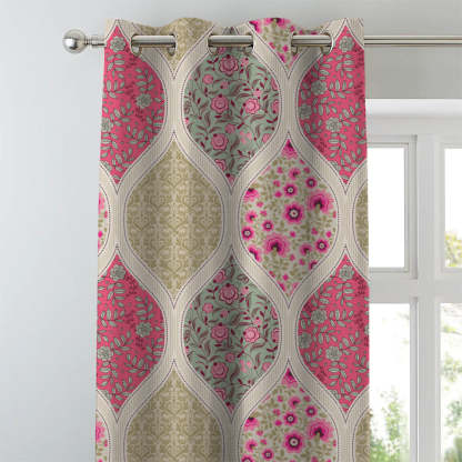 BloomBlock Floral Hot Pink Heavy Satin Blackout curtains Set Of 2 - (DS236A)