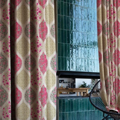 BloomBlock Floral Hot Pink Heavy Satin Blackout curtains Set Of 2 - (DS236A)