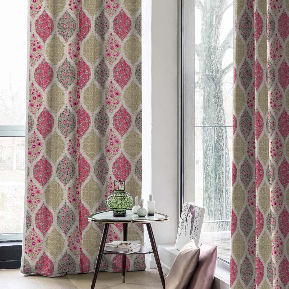 BloomBlock Floral Hot Pink Heavy Satin Blackout curtains Set Of 2 - (DS236A)