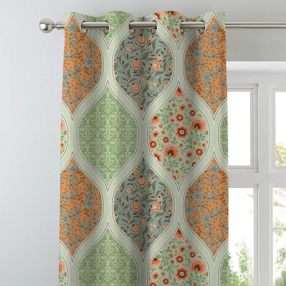 BloomBlock Floral Grass Green Heavy Satin Room Darkening Curtains Set Of 2 - (DS236B)