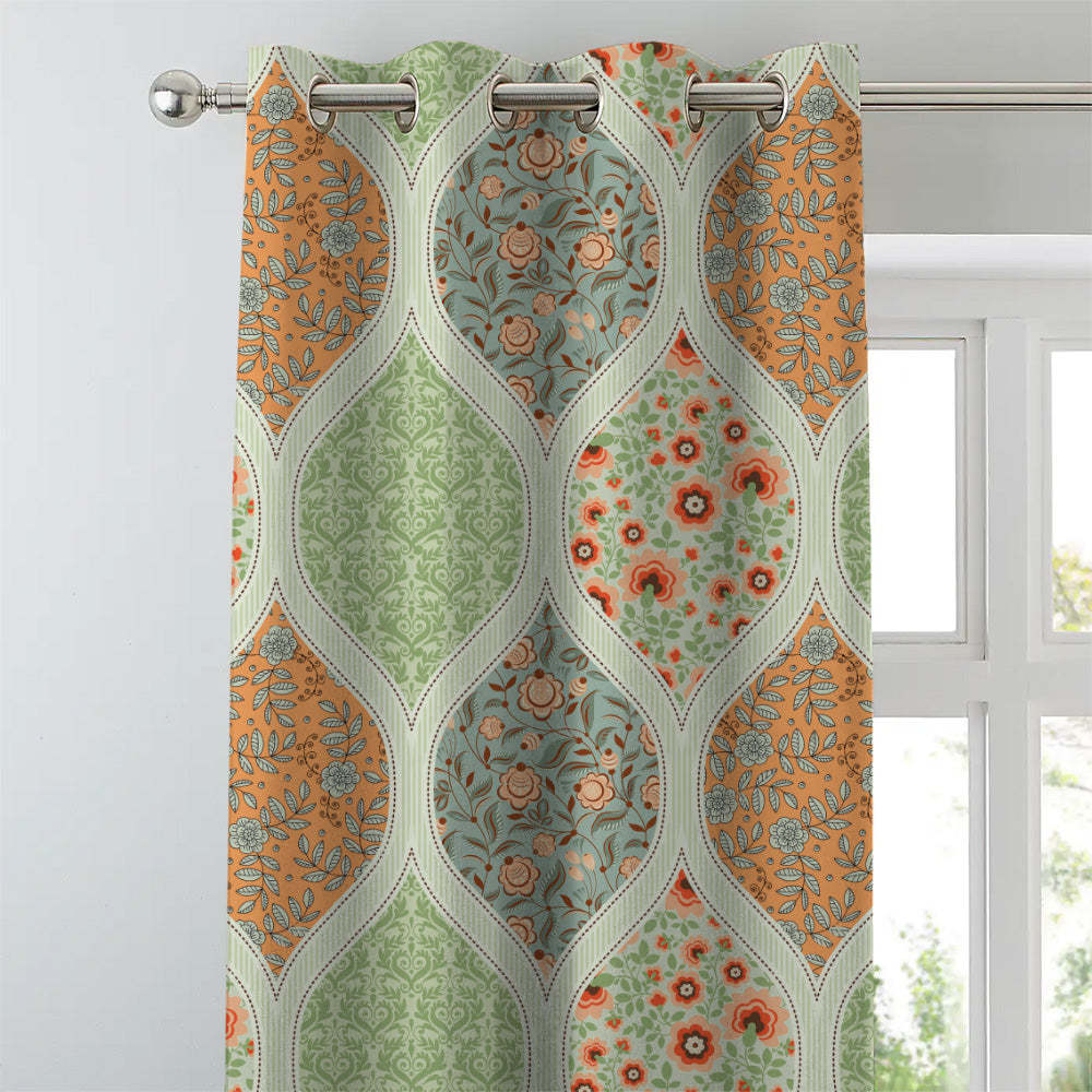 BloomBlock Floral Grass Green Heavy Satin Room Darkening Curtains Set Of 2 - (DS236B)