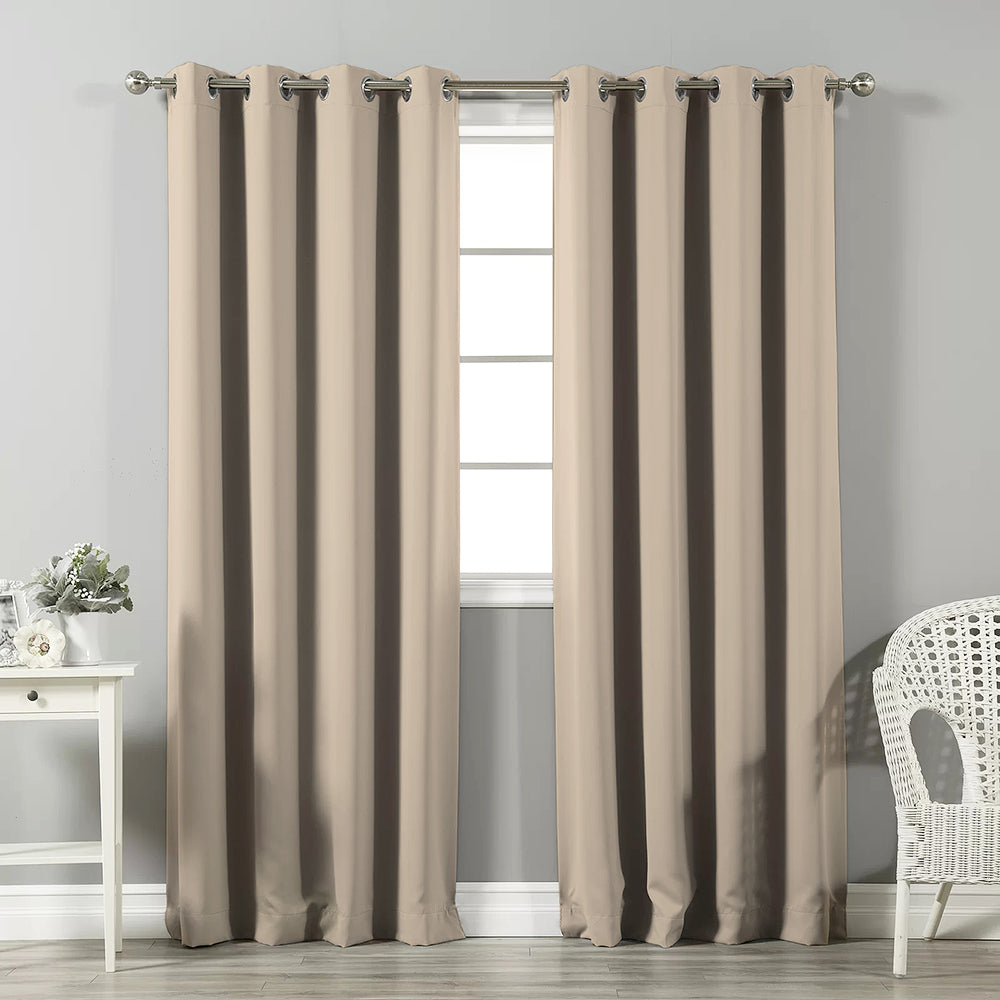 Jacquard Room Darkening Curtains in Almond Beige Set Of 2 - (P237)