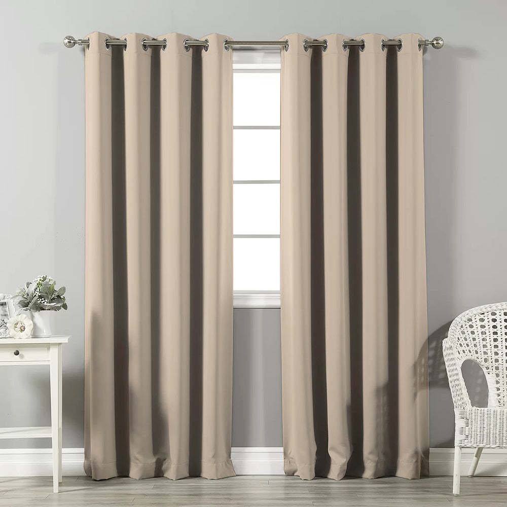 Jacquard Room Darkening Curtains in Almond Beige Set Of 2 - (P237)