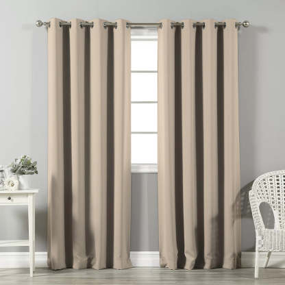 Jacquard Room Darkening Curtains in Almond Beige Set Of 2 - (P237)