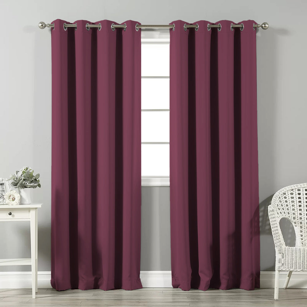 Jacquard Room Darkening Curtains in Wine Red Set Of 2 - (P238)