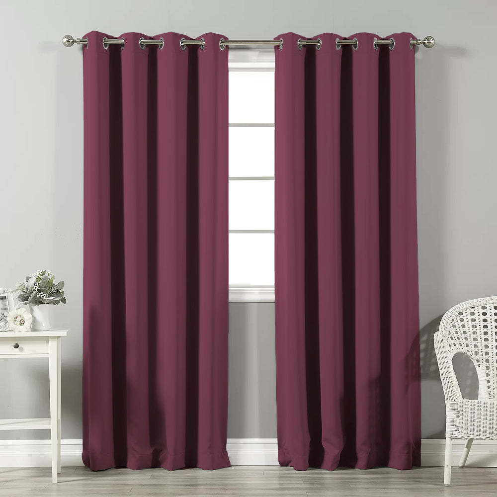 Jacquard Room Darkening Curtains in Wine Red Set Of 2 - (P238)