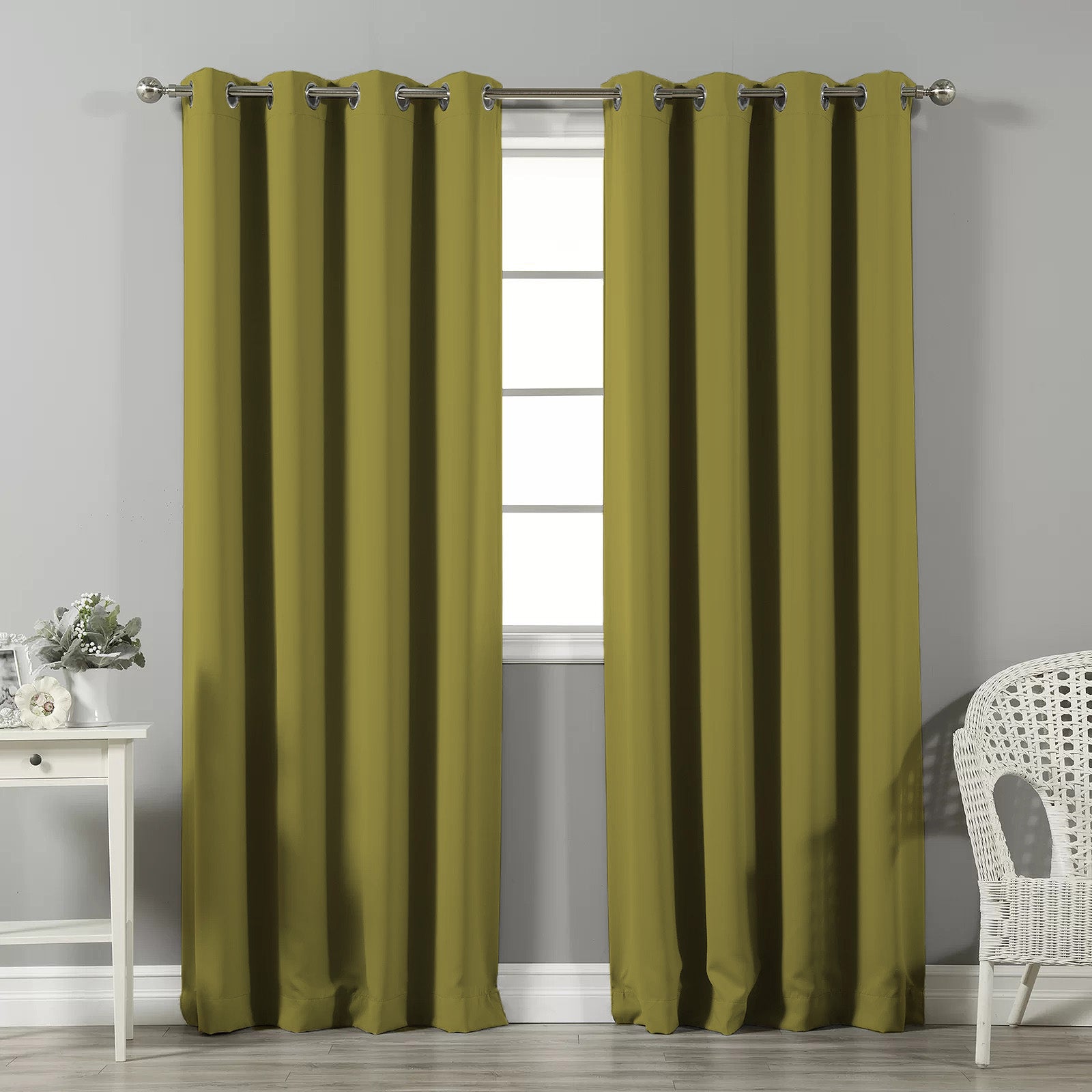 Jacquard Room Darkening Curtains in Asparagus Green Set Of 2 - (P24)