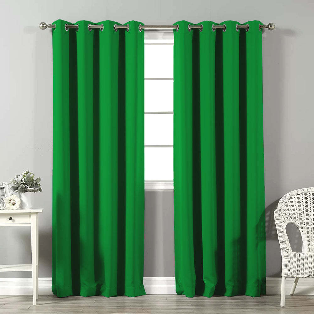 Jacquard Room Darkening Curtains in Slimy Green Set Of 2 - (P243)