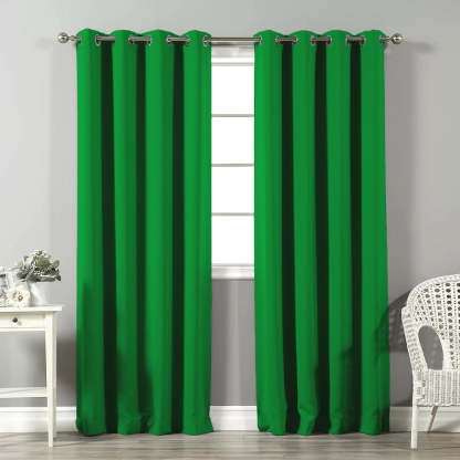 Jacquard Room Darkening Curtains in Slimy Green Set Of 2 - (P243)