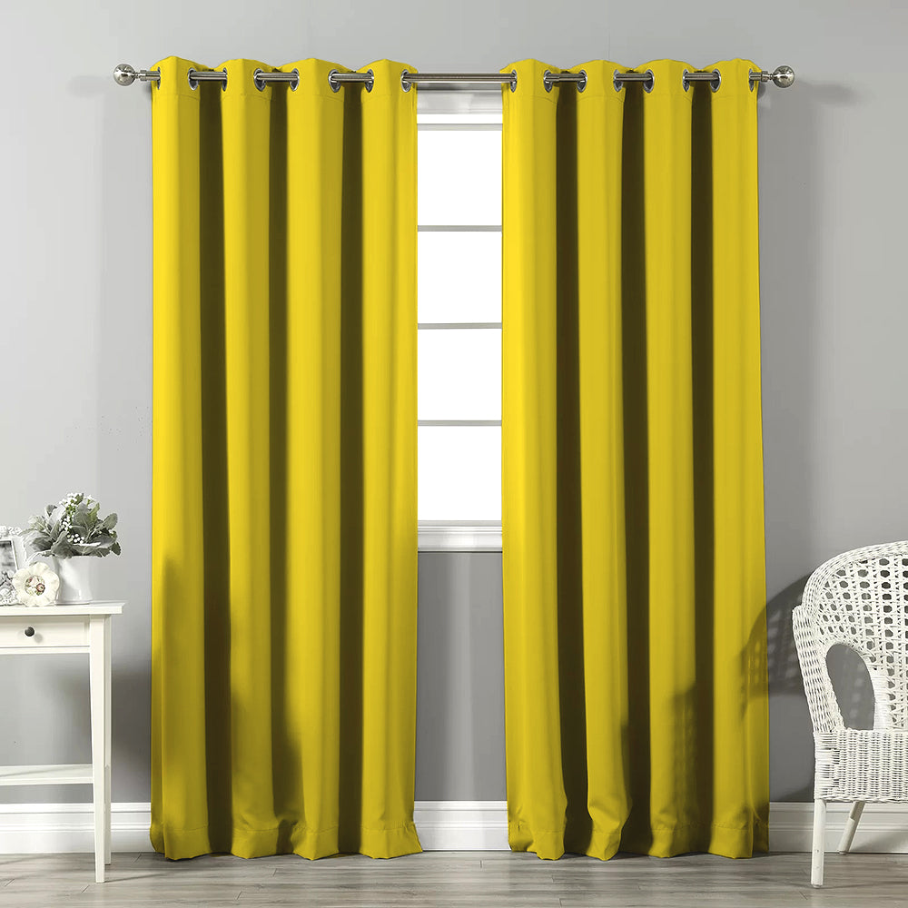Jacquard Room Darkening Curtains in Maple Yellow Set Of 2 - (P244)