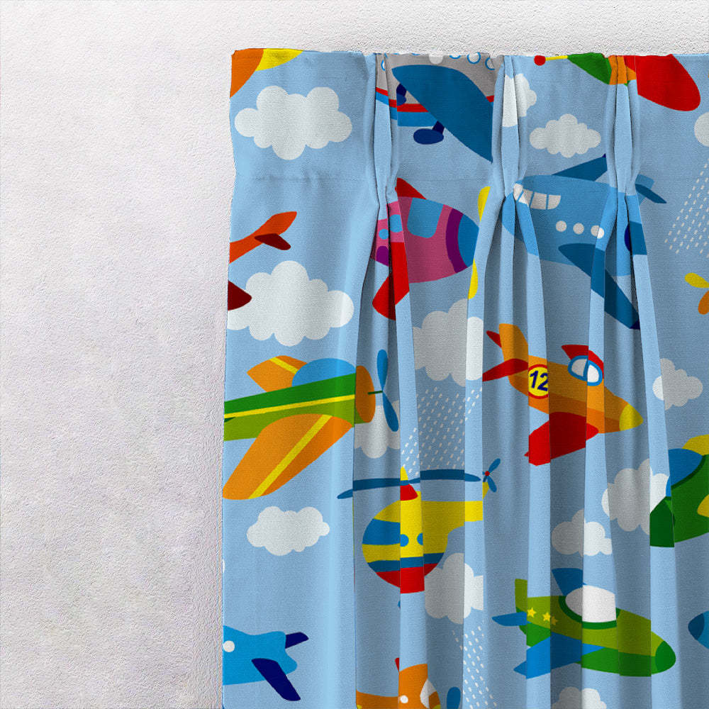 Aero Funland Kids Light Blue Heavy Satin Blackout curtains Set Of 2 - (DS245A)