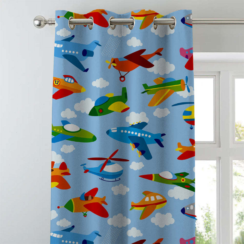 Aero Funland Kids Light Blue Heavy Satin Blackout curtains Set Of 2 - (DS245A)