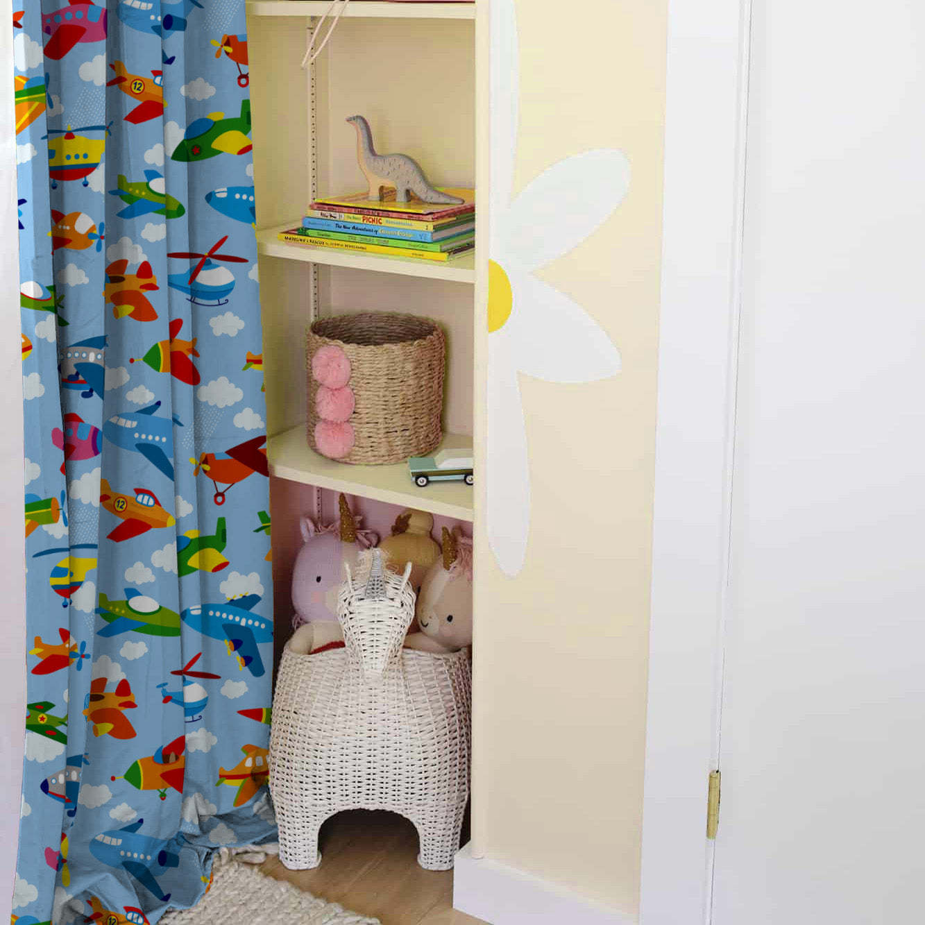 Aero Funland Kids Light Blue Heavy Satin Blackout curtains Set Of 2 - (DS245A)