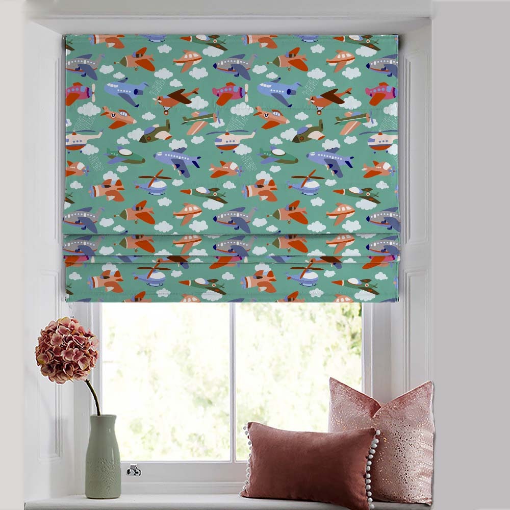 Aero Funland Kids Moss Green Satin Roman Blind (DS245B)
