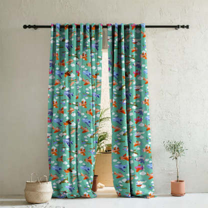 Aero Funland Kids Moss Green Heavy Satin Room Darkening Curtains Set Of 2 - (DS245B)