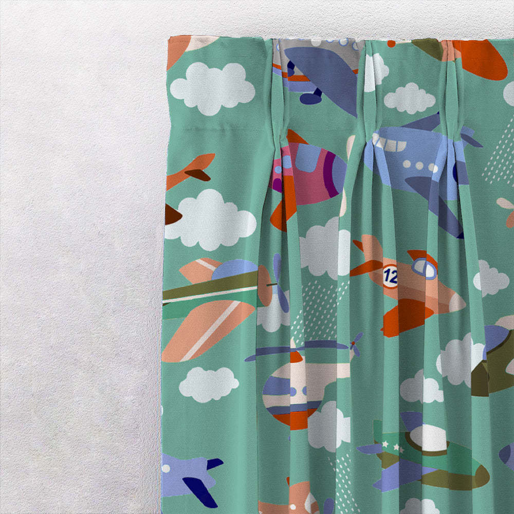 Aero Funland Kids Moss Green Heavy Satin Room Darkening Curtains Set Of 2 - (DS245B)