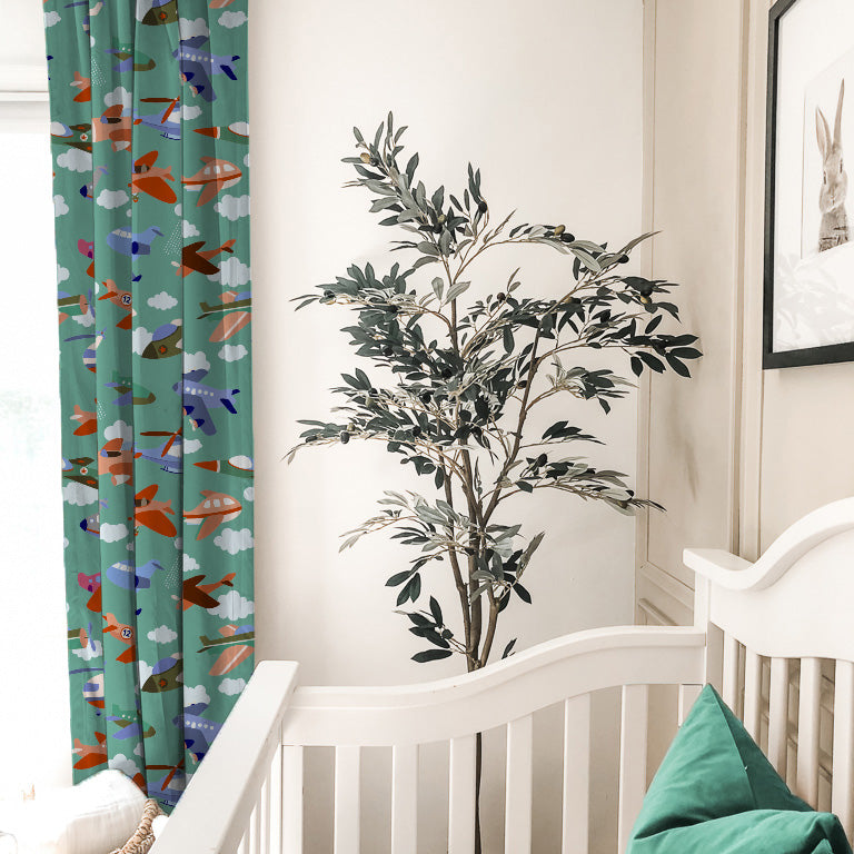 Aero Funland Kids Moss Green Heavy Satin Room Darkening Curtains Set Of 2 - (DS245B)