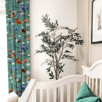 Aero Funland Kids Moss Green Heavy Satin Room Darkening Curtains Set Of 2 - (DS245B)