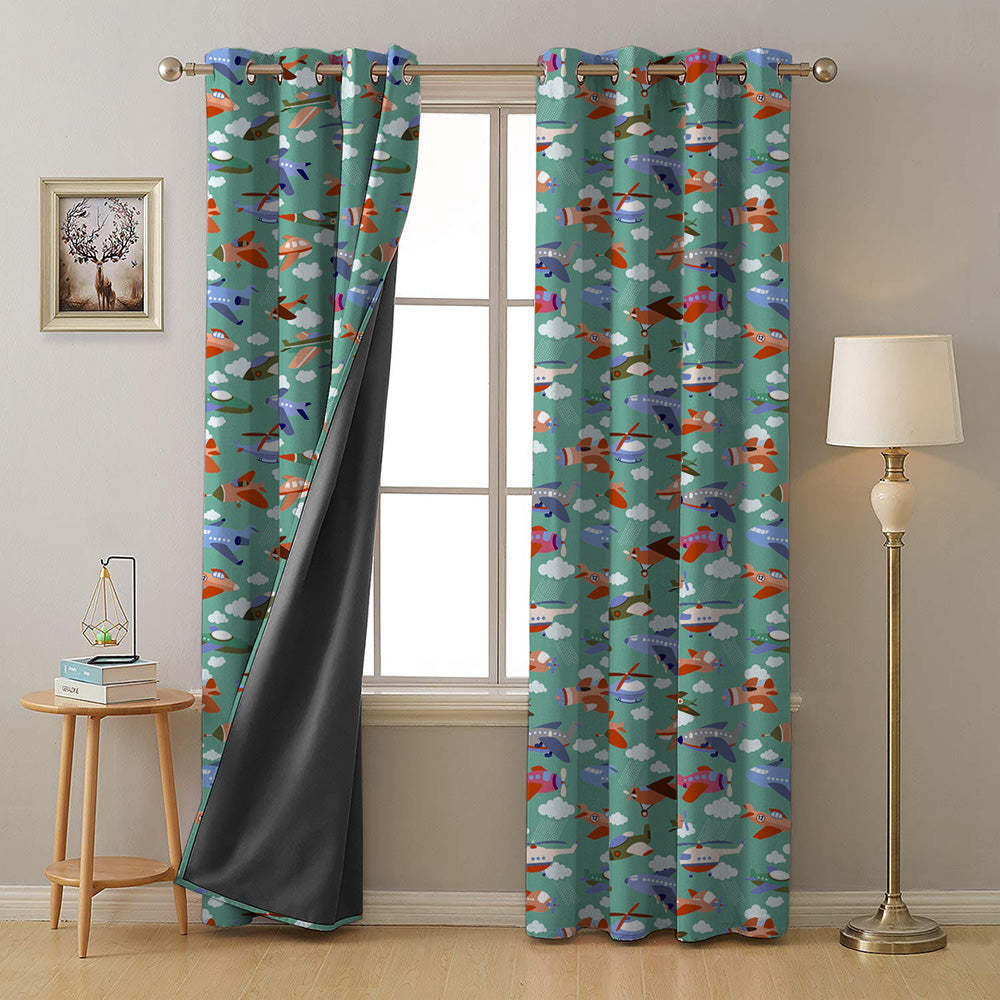 Aero Funland Kids Moss Green Heavy Satin Room Darkening Curtains Set Of 2 - (DS245B)