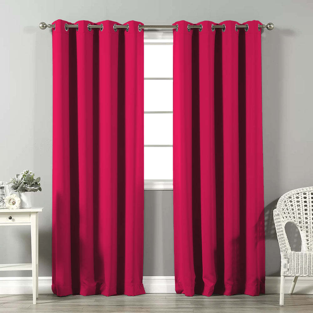 Jacquard Room Darkening Curtains in Cherry Pink Set Of 2 - (P248)