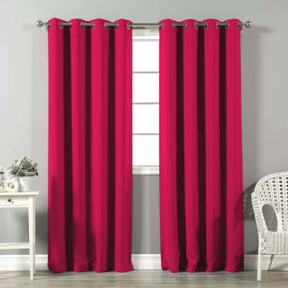 Jacquard Room Darkening Curtains in Cherry Pink Set Of 2 - (P248)