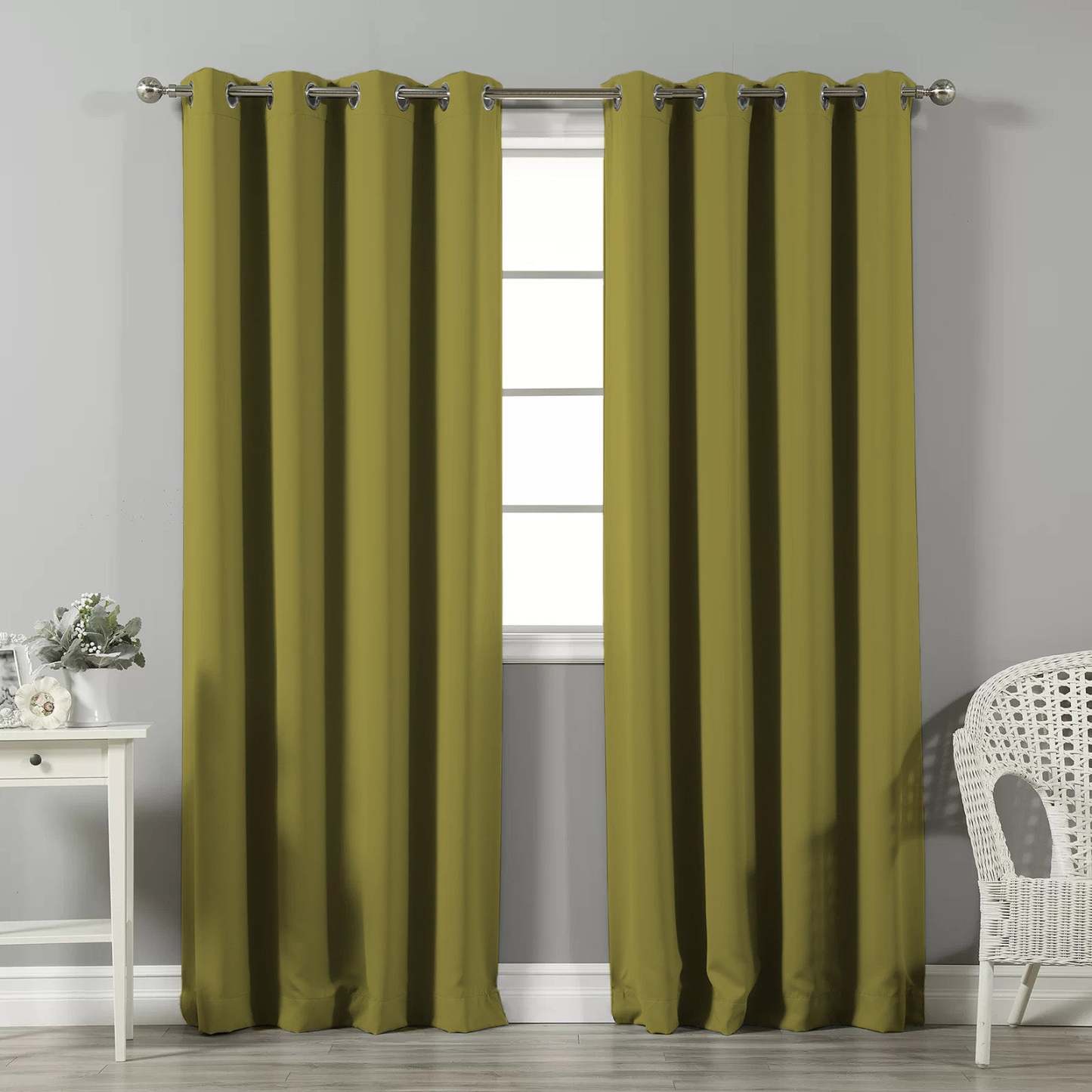 Jacquard Room Darkening Curtains in Asparagus Green Set Of 2 - (P24)