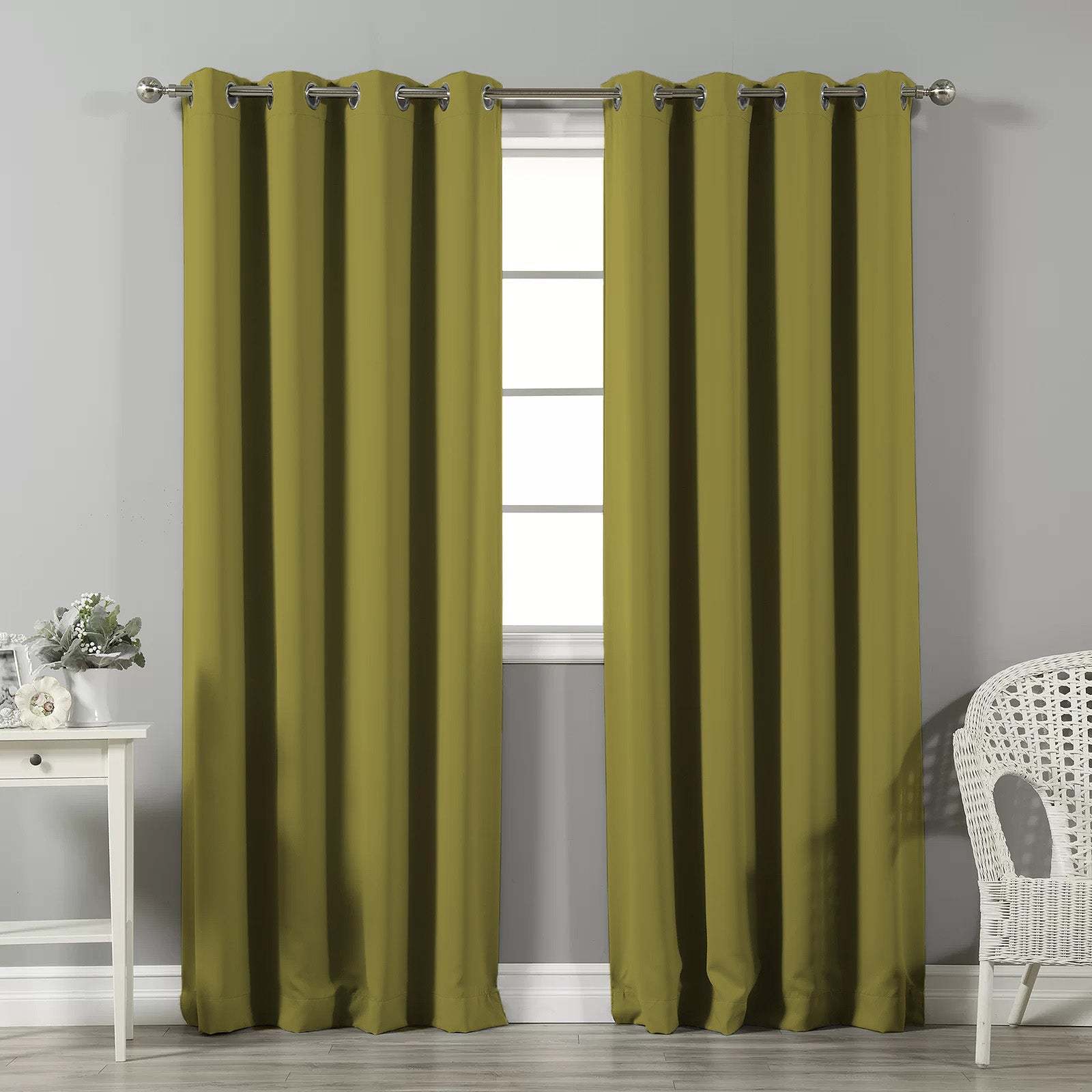 Jacquard Room Darkening Curtains in Asparagus Green Set Of 2 - (P24)