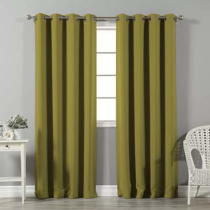 Jacquard Room Darkening Curtains in Asparagus Green Set Of 2 - (P24)