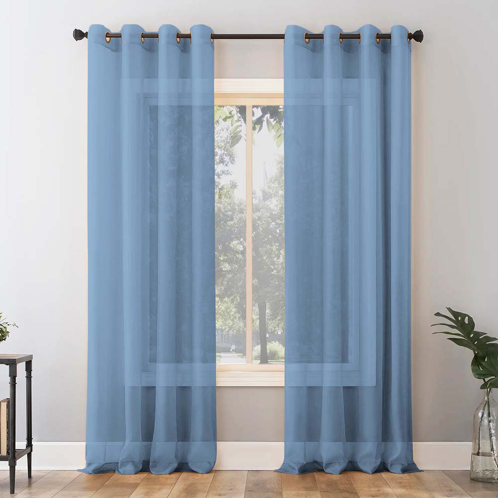 Jacquard Room Darkening Curtains in Steel Blue Set Of 2 - (P25)