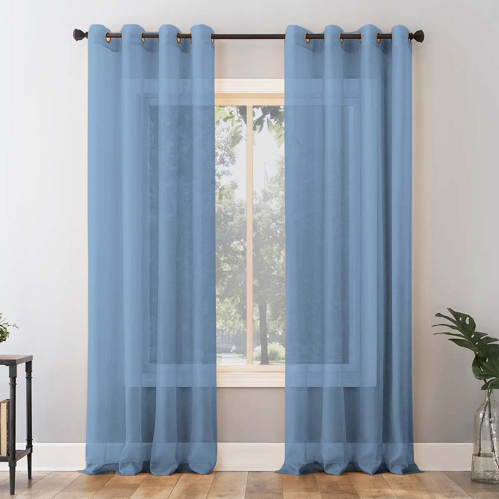 Jacquard Room Darkening Curtains in Steel Blue Set Of 2 - (P25)