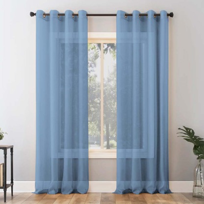 Jacquard Room Darkening Curtains in Steel Blue Set Of 2 - (P25)