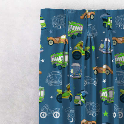 Vroom Vroom Fun Kids Slate Blue Heavy Satin Room Darkening Curtains Set Of 2 - (DS252B)