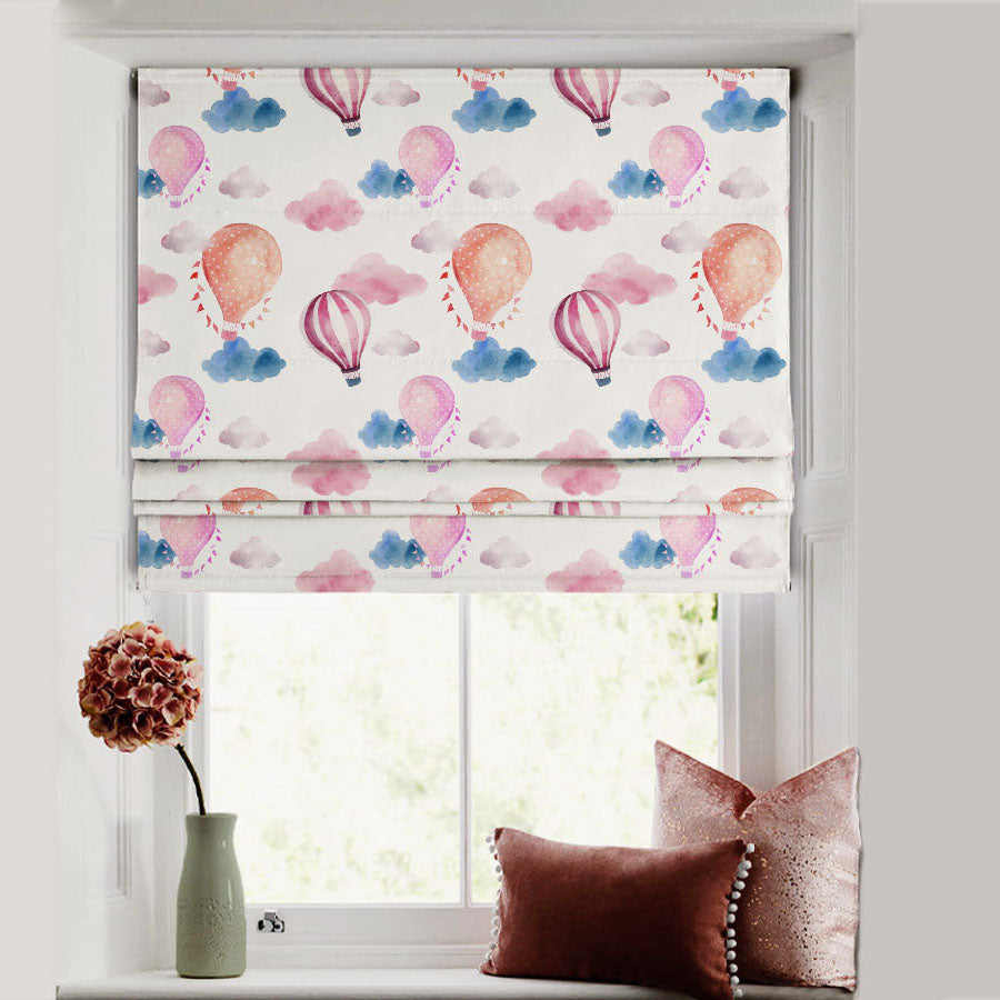 Balloon Rides Kids White Satin Roman Blind (DS253A)