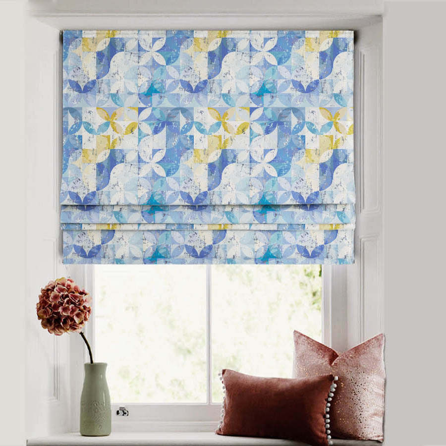Artful Tiles Geometric Powder Blue Satin Roman Blind (DS254A)