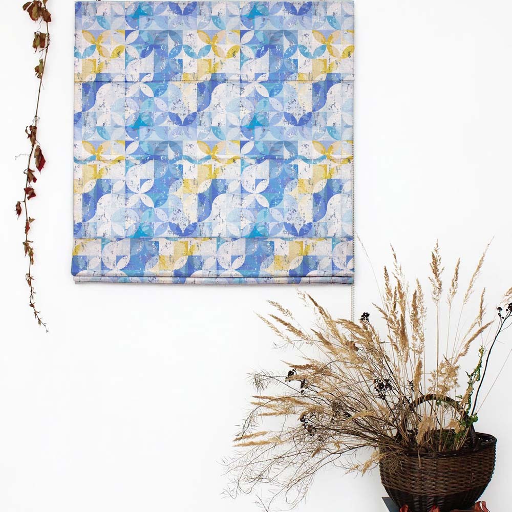 Artful Tiles Geometric Powder Blue Satin Roman Blind (DS254A)