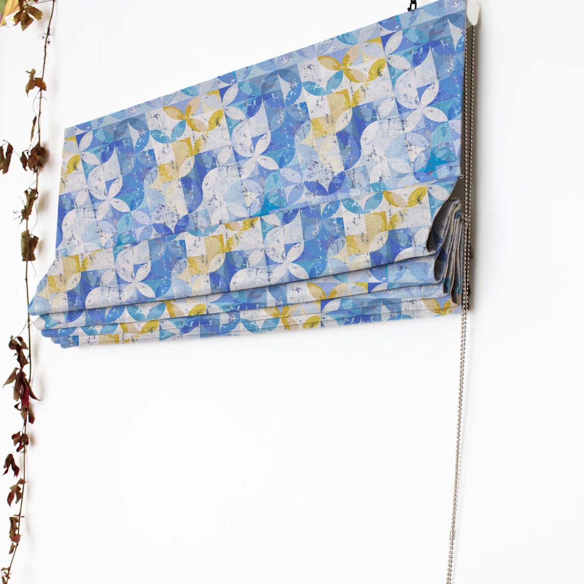 Artful Tiles Geometric Powder Blue Satin Roman Blind (DS254A)