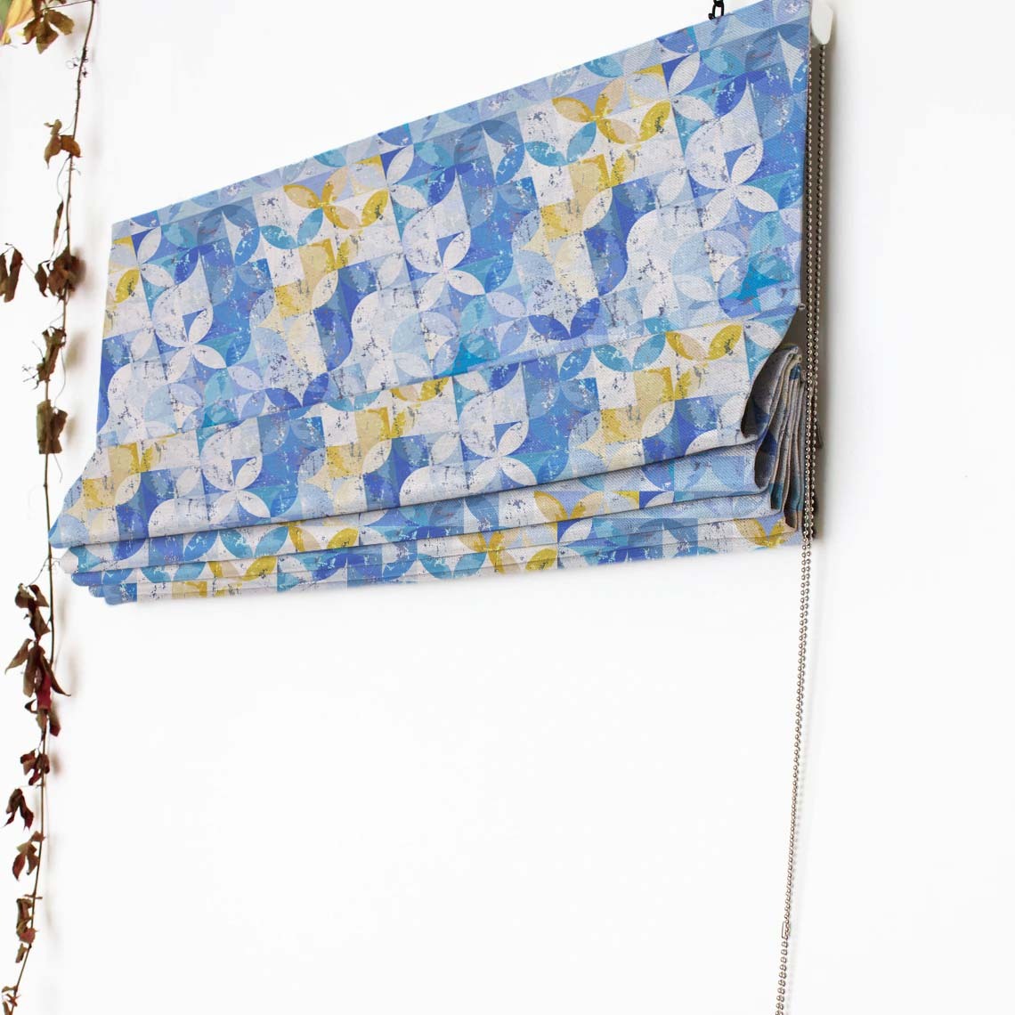 Artful Tiles Geometric Powder Blue Satin Roman Blind (DS254A)