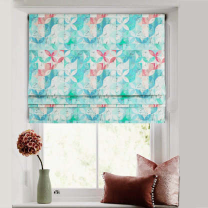 Artful Tiles Geometric Teal Satin Roman Blind (DS254B)