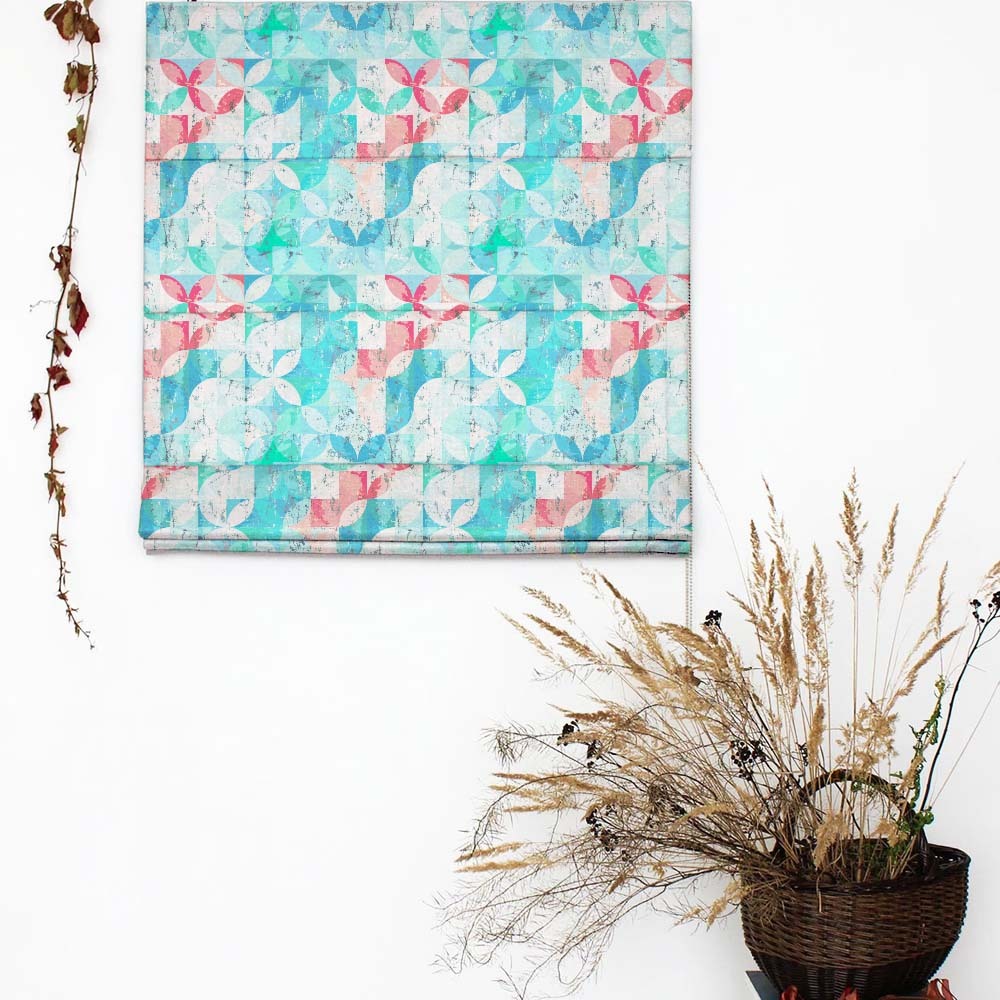 Artful Tiles Geometric Teal Satin Roman Blind (DS254B)