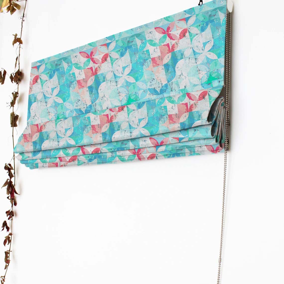 Artful Tiles Geometric Teal Satin Roman Blind (DS254B)