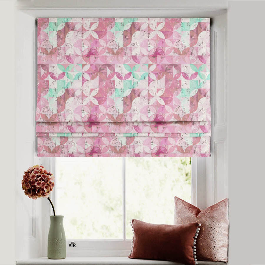 Artful Tiles Geometric Mulberry Satin Roman Blind (DS254C)