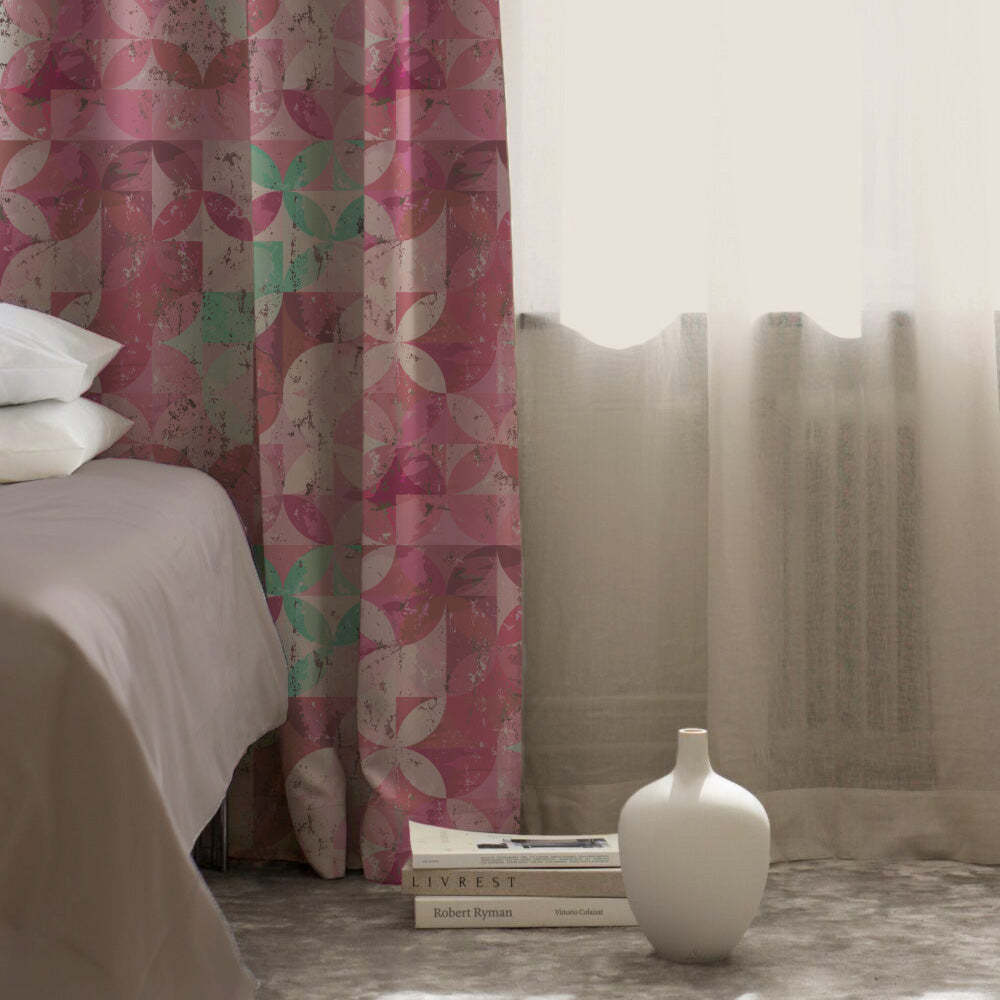 Artful Tiles Geometric R Heavy Satin Room Darkening Curtains Set Of 2 - (DS254C)