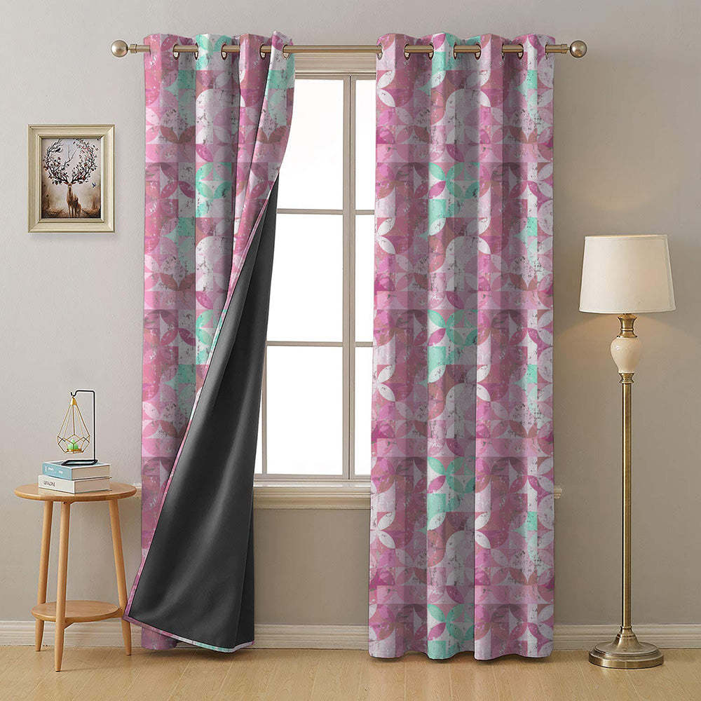 Artful Tiles Geometric R Heavy Satin Room Darkening Curtains Set Of 2 - (DS254C)