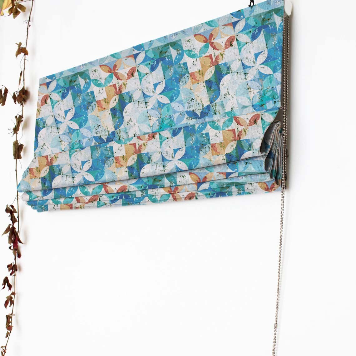 Artful Tiles Geometric Turquoise Satin Roman Blind (DS254E)