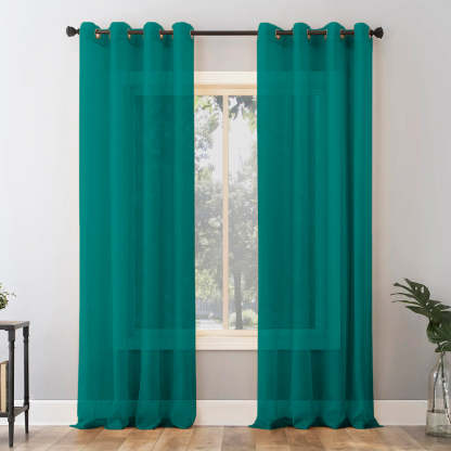 Jacquard Room Darkening Curtains in Michigan Green Set Of 2 - (P255)