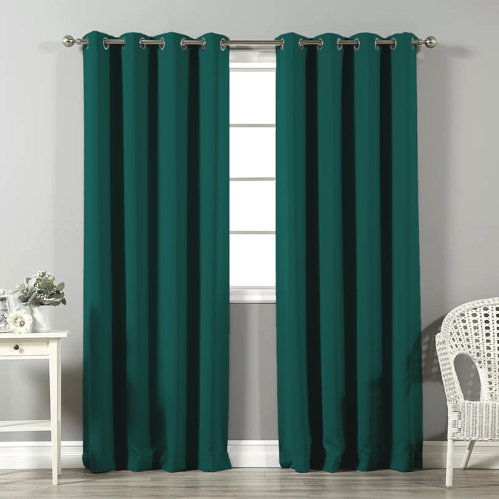 Jacquard Room Darkening Curtains in Michigan Green Set Of 2 - (P255)