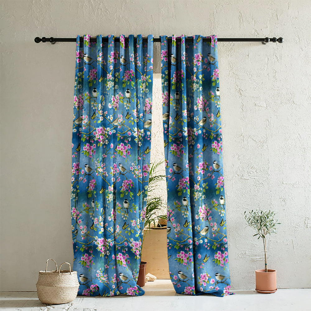 Elegant Floral Print Room Darkening Curtains Set of 2  DS225H